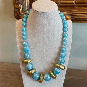 Vintage Chunky Blue And Gold Beaded Necklace NWT.
